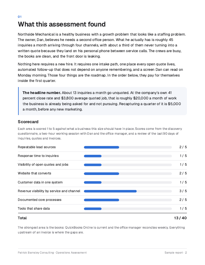 Sample report: scorecard page